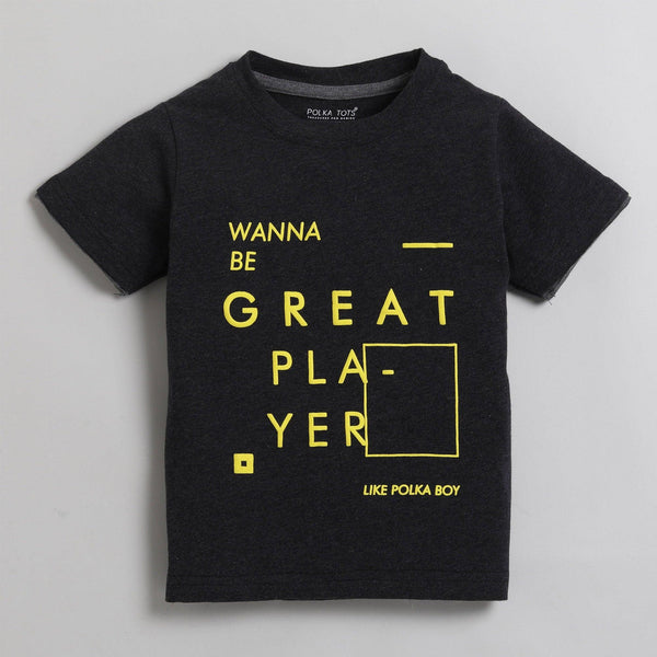 Polka Tots Half Sleeve T-Shirt 100% Cotton Great Player Print - Black