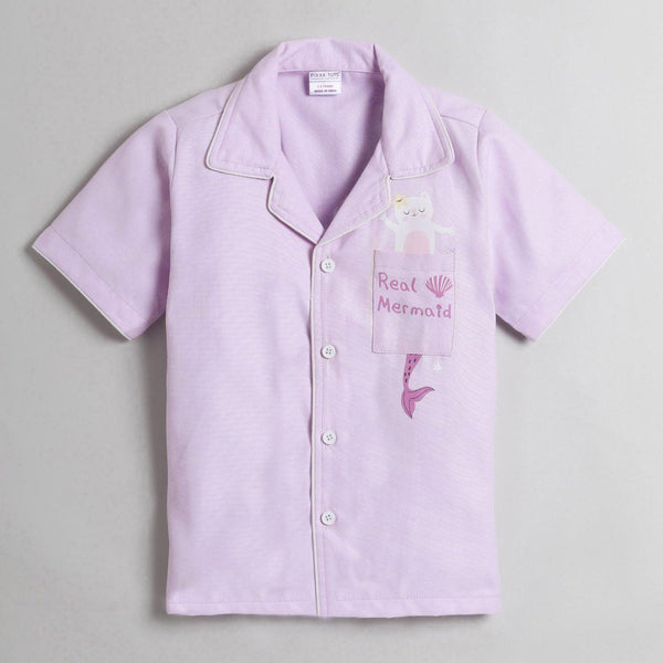 Polka Tots Half Sleeve Night Suit Pair Cotton Real Mermaid - Purple