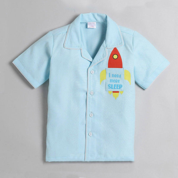Polka Tots Half Sleeve Night Suit Pair Cotton  Rocket Need More Sleep- Blue