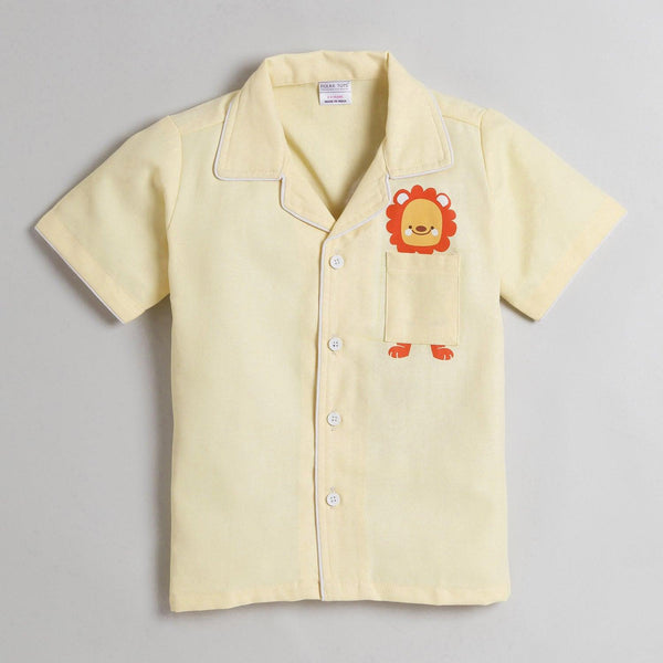 Polka Tots Half Sleeve Night Suit Pair Cotton Lion - Yellow