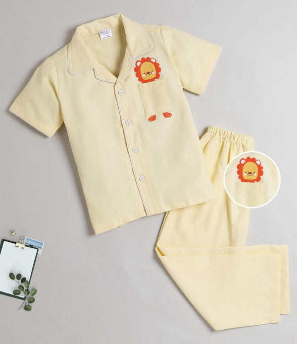 Polka Tots Half Sleeve Night Suit Pair Cotton Lion - Yellow