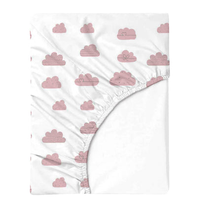 Polka Tots Cotton Fitted Crib Mattress Sheet 140 x 70 CM Cloud Design (Peach)