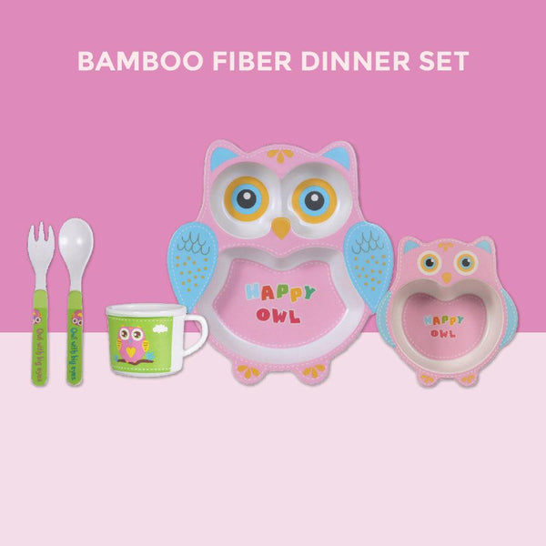 Eco-Friendly Bamboo Fiber Kids Crockery Set having 5 Pieces (Happy Owl)