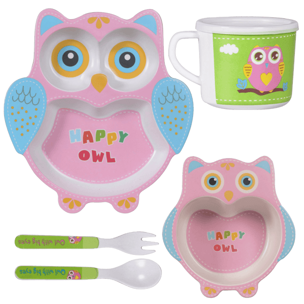 Eco-Friendly Bamboo Fiber Kids Crockery Set having 5 Pieces (Happy Owl)