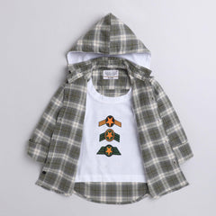 Polka Tots checks star print hoodie Tshirt shirt -Green