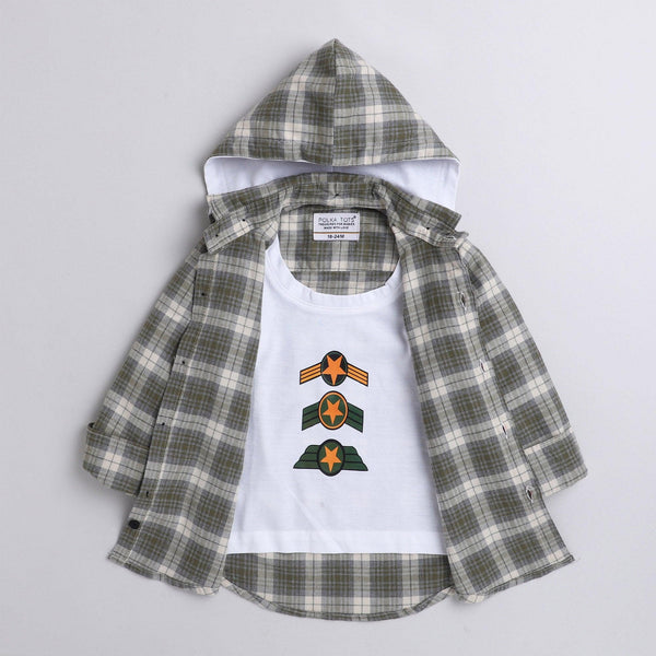 Polka Tots checks star print hoodie Tshirt shirt -Green