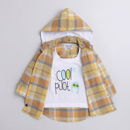 Polka Tots cool pilot print hoodie checks Tshirt shirt - Yellow