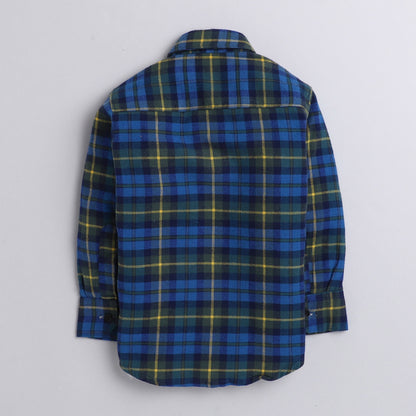 Polka Tots blue yellow checks front double pocket shirt - Blue