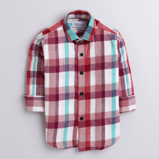 Polka tots multi color checked shirt - White