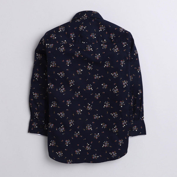 Polka Tots floral print party wear bow tie shirt - Blue