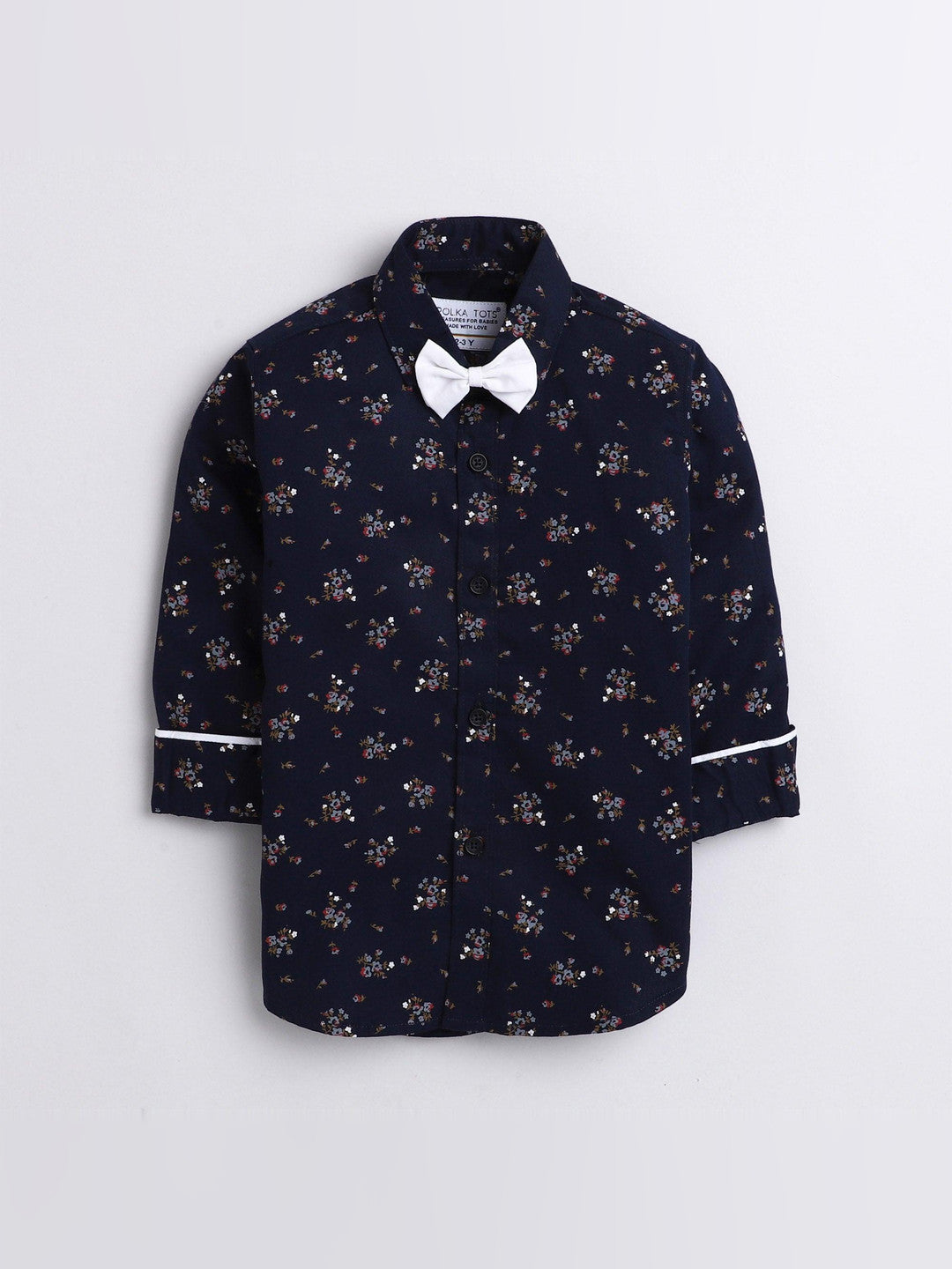 Polka Tots floral print party wear bow tie shirt - Blue