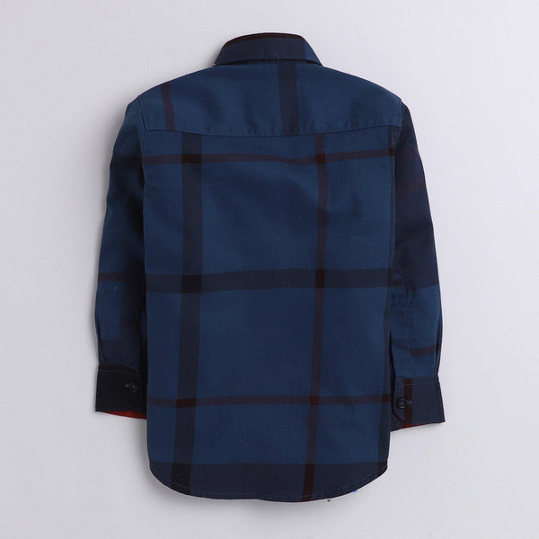 Polka Tots big checks red bow tie shirt -  Blue