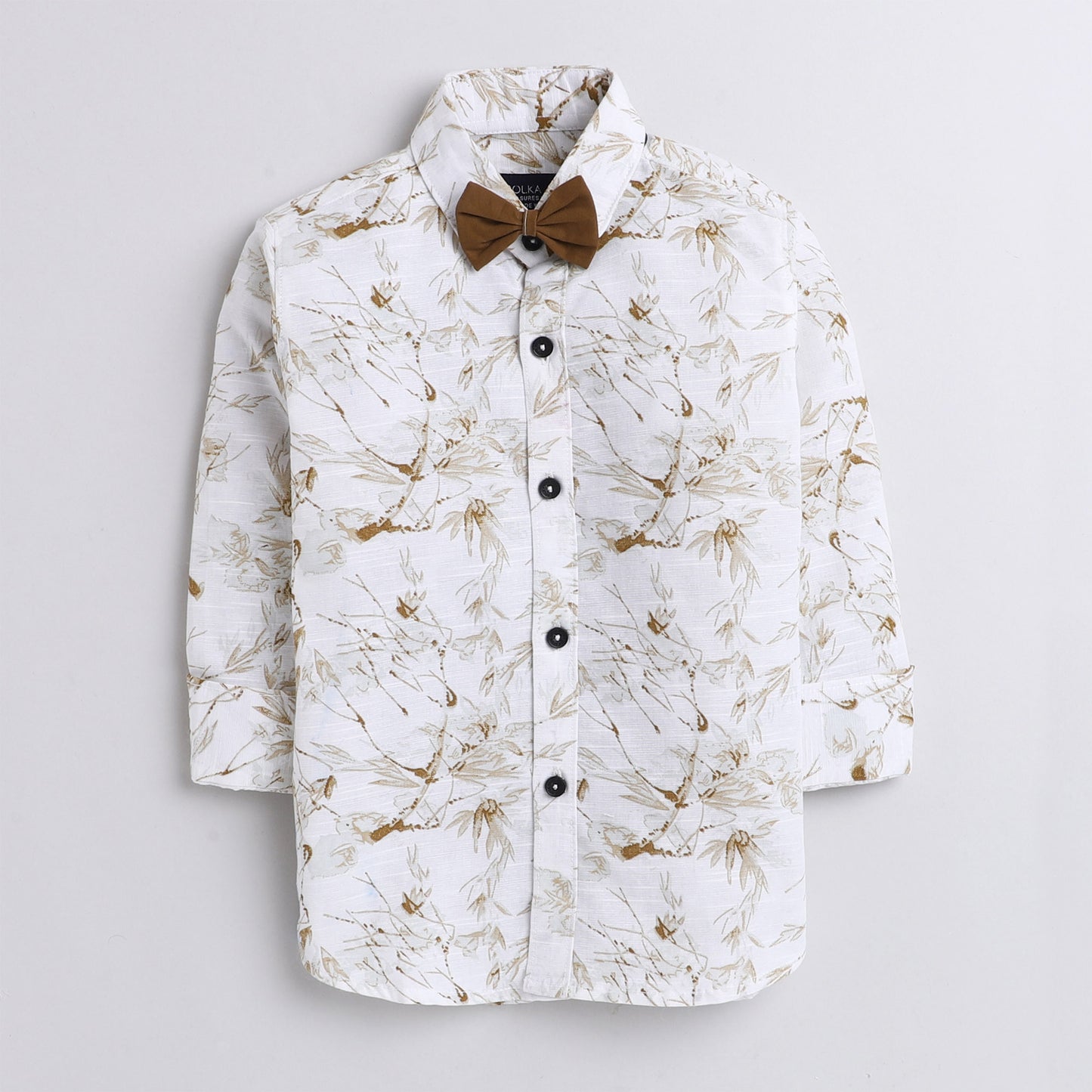 Polka Tots floral all over print khakhi  bow tie shirt - White