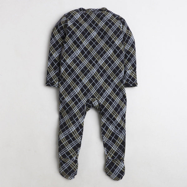 Polka Tots Footsie Romper With mittens  Checkered - Black