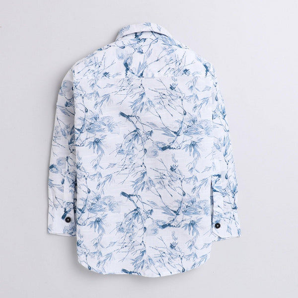 Polka Tots floral all over print blue  bow tie shirt - White