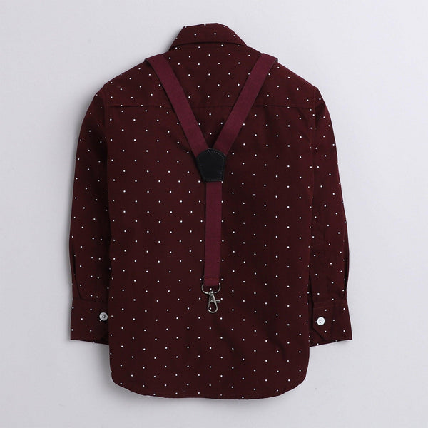 Polka tots white polka dot print shirt with suspender - Marron