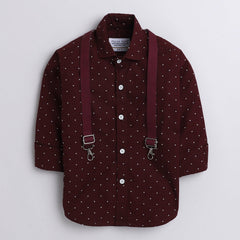 Polka tots white polka dot print shirt with suspender - Marron