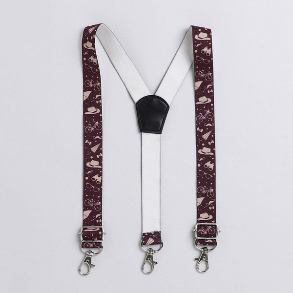 Polka Tots self stripe printed suspender shirt - Maroon