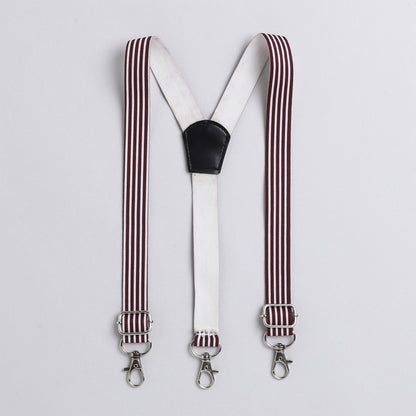 Polka Tots plain party shirt with wood bow tie and stripe suspender - Maroon