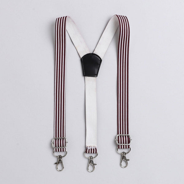 Polka Tots plain party Kids shirt with wood bow tie and stripe suspender - Maroon