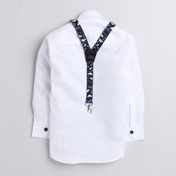 Polka Tots self stripe printed suspender shirt - White