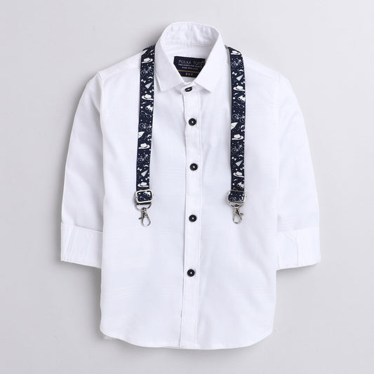 Polka Tots self stripe printed suspender shirt - White