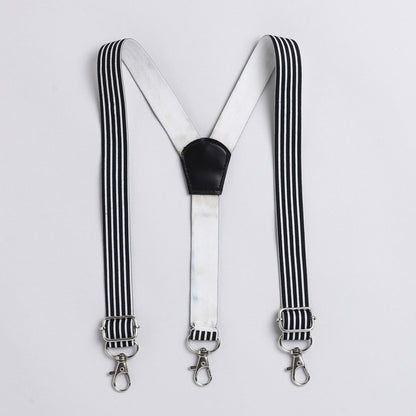 Polka Tots plain party shirt with wood bow tie and stripe suspender - Black