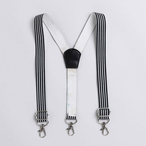 Polka Tots plain party Kids shirt with wood bow tie and stripe suspender - Black