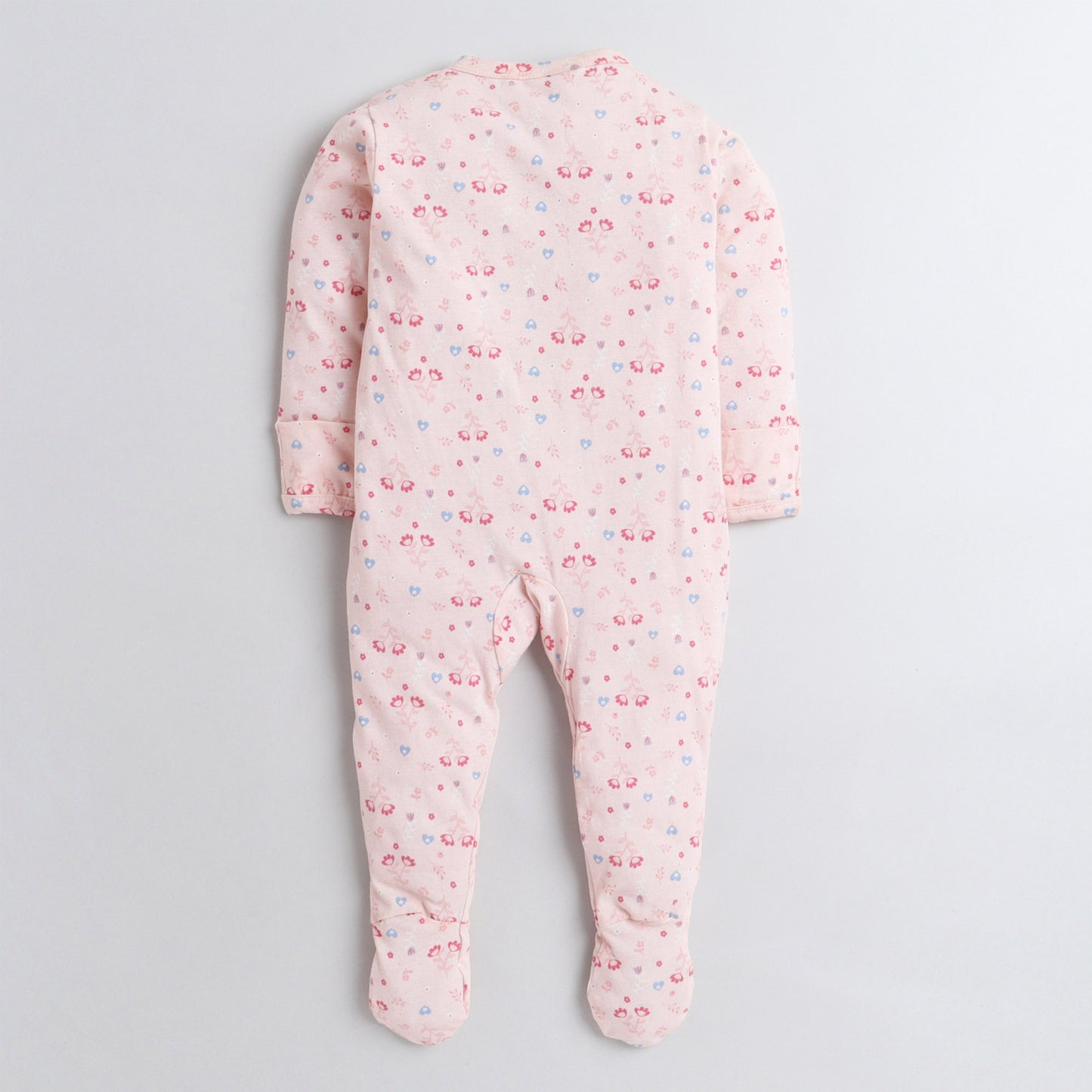 Polka Tots Footsie Romper With Mittens 100% Cotton Floral - Pink