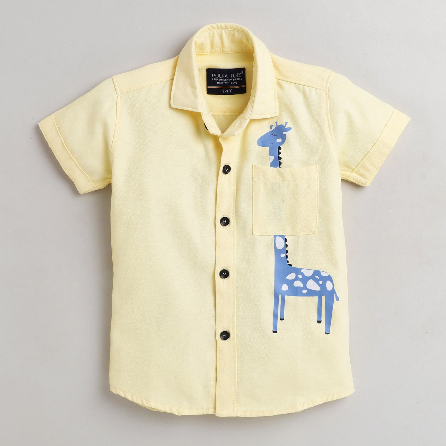 Polka Tots Half Sleeve Shirt with Giraffe Yellow