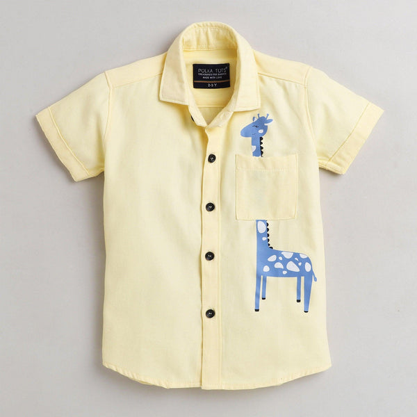Polka Tots Half Sleeve Shirt with Giraffe Yellow