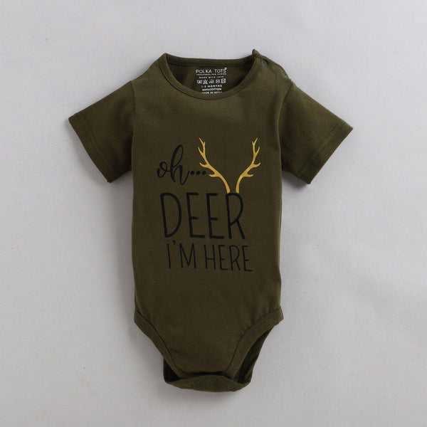 Polka Tots Half Sleeve Rompers Onesie Antibacterial Fabric Deer Green