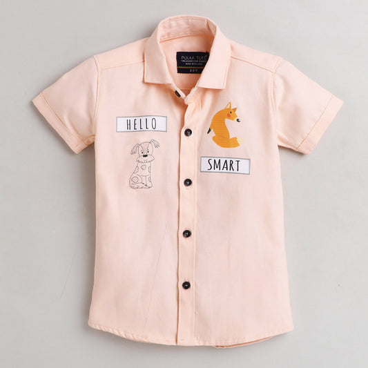 Polka Tots Half Sleeve Shirt with Smart Fox Peach