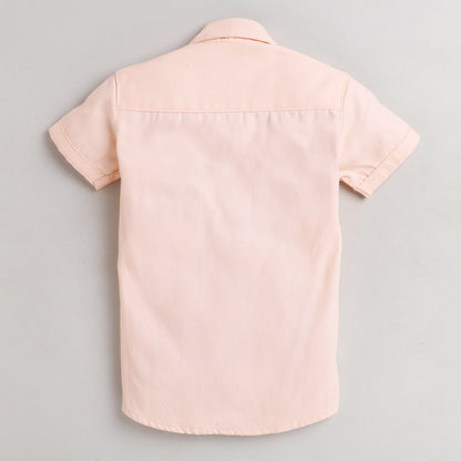 Polka Tots Half Sleeve Shirt with Smart Fox Peach