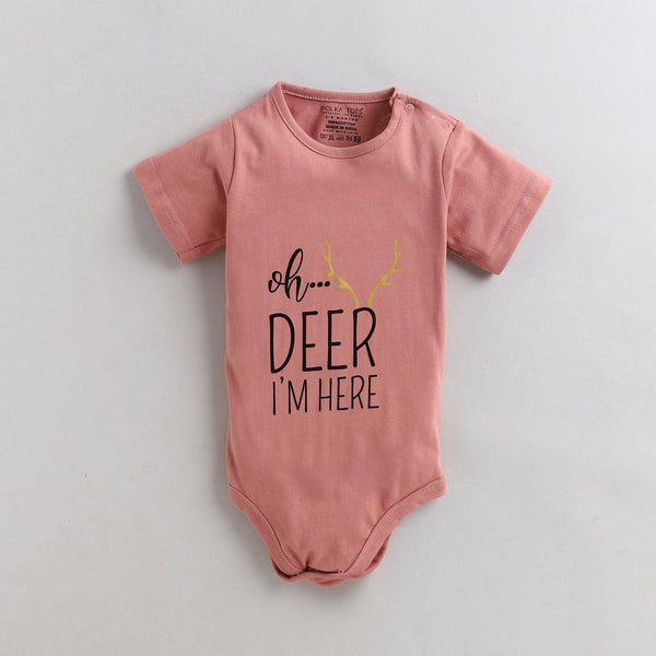 Polka Tots Half Sleeve Rompers Onesie Antibacterial Fabric Deer Pink