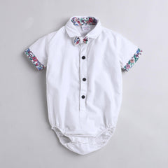 Polka Tots Half Sleeve Onesie Romper Plain Solid With Bow Tie White