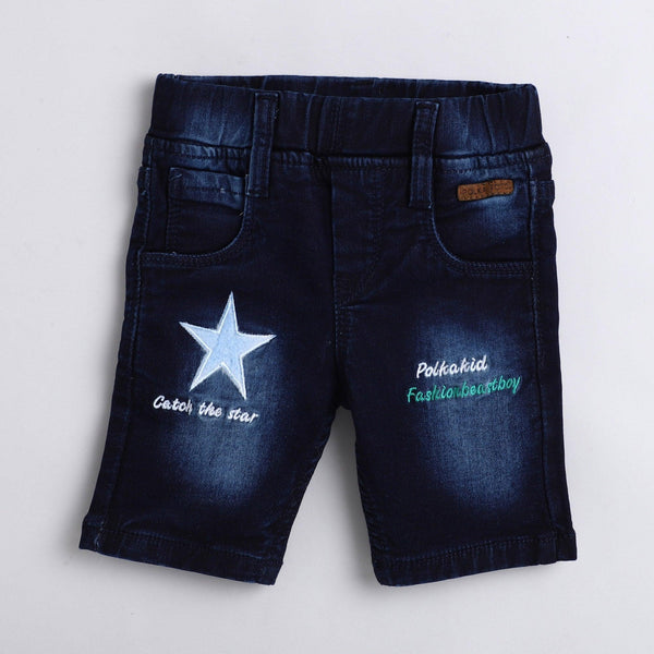 Polka Tots Shorts Denim Knee Length Star Blue