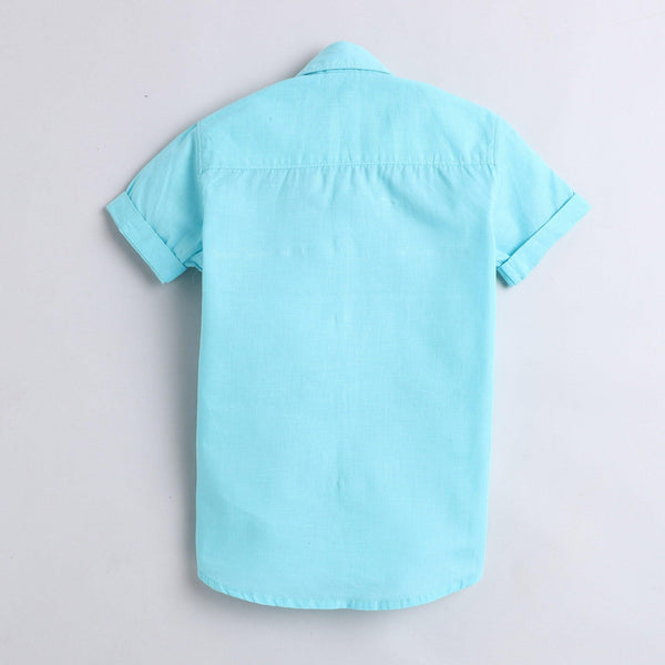 Polka Tots Half Sleeves Fish Embroidery Detailing Shirt - Blue