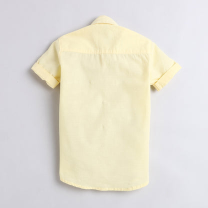Polka Tots Half Sleeves Fish Embroidery Detailing Shirt - Yellow