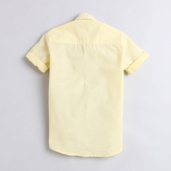 Polka Tots Half Sleeves Fish Embroidery Detailing Shirt - Yellow