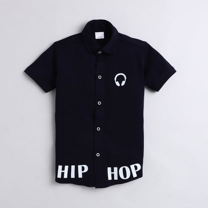 Polka Tots Half Sleeves Hip Hop Printed Shirt - Navy Blue