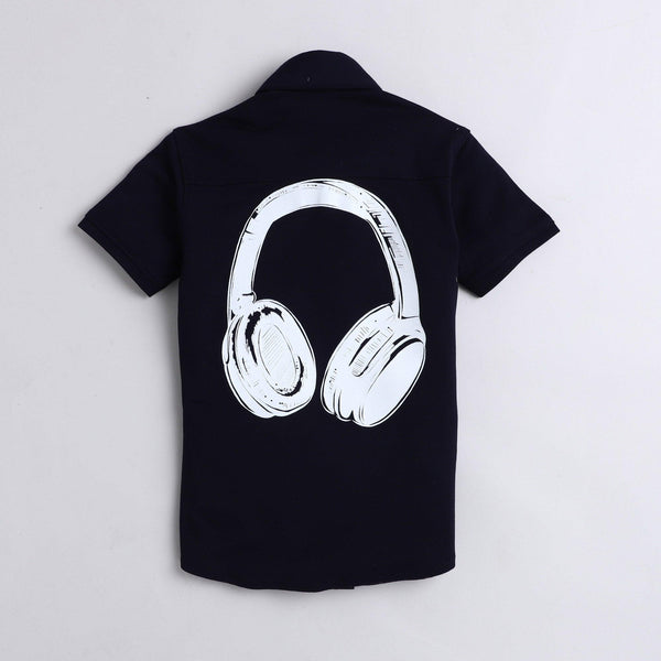 Polka Tots Half Sleeves Hip Hop Printed Shirt - Navy Blue