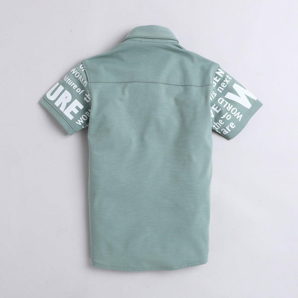 Polka Tots Half Sleeves Text Printed Shirt - Green