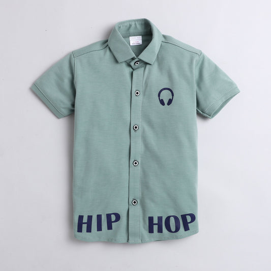 Polka Tots Half Sleeves Hip Hop Printed Shirt - Green