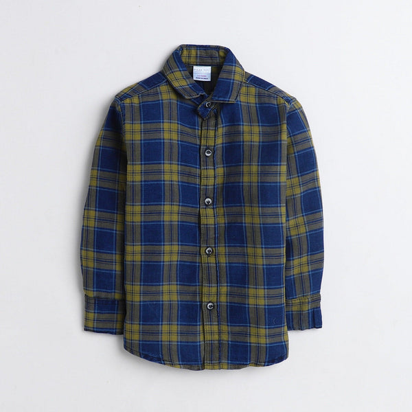 Polka Tots Full Sleeve Checkered Shirt Back Print - Green