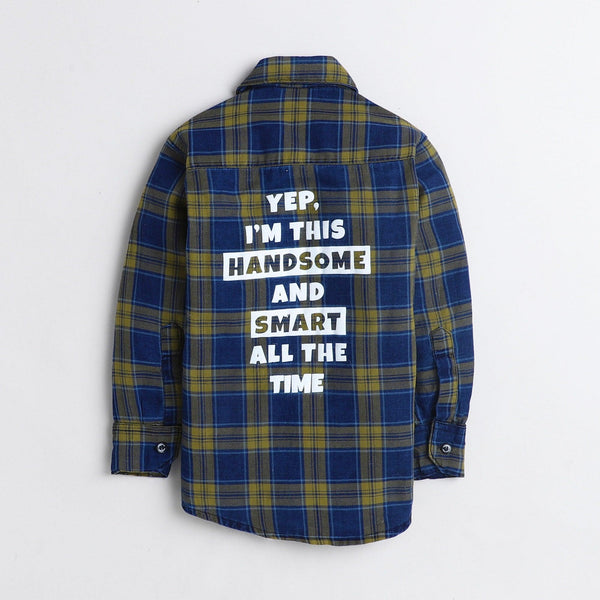 Polka Tots Full Sleeve Checkered Shirt Back Print - Green