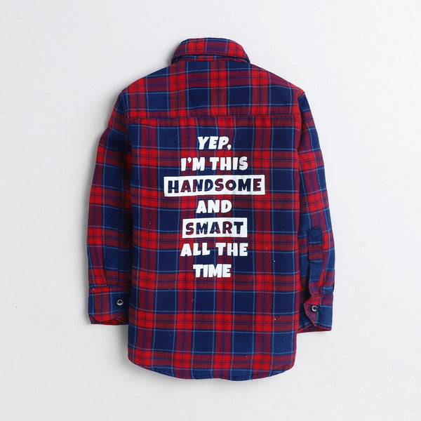 Polka Tots Full Sleeve Checkered Shirt Back Print - Red