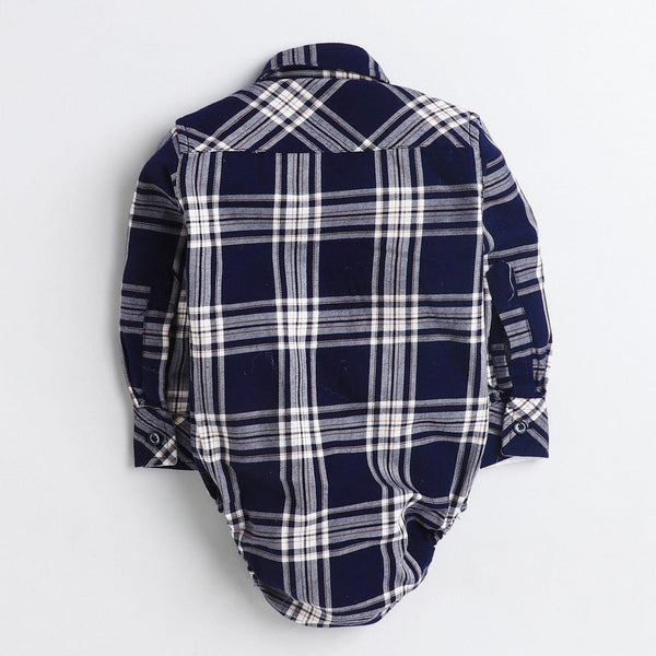 Polka Tots Full Sleeve Onesie with Waistcoat and Bow tie Blue