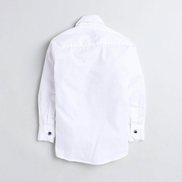 Polka Tots Party wear Shirt with Suspender and Wooden Bow Tie - White