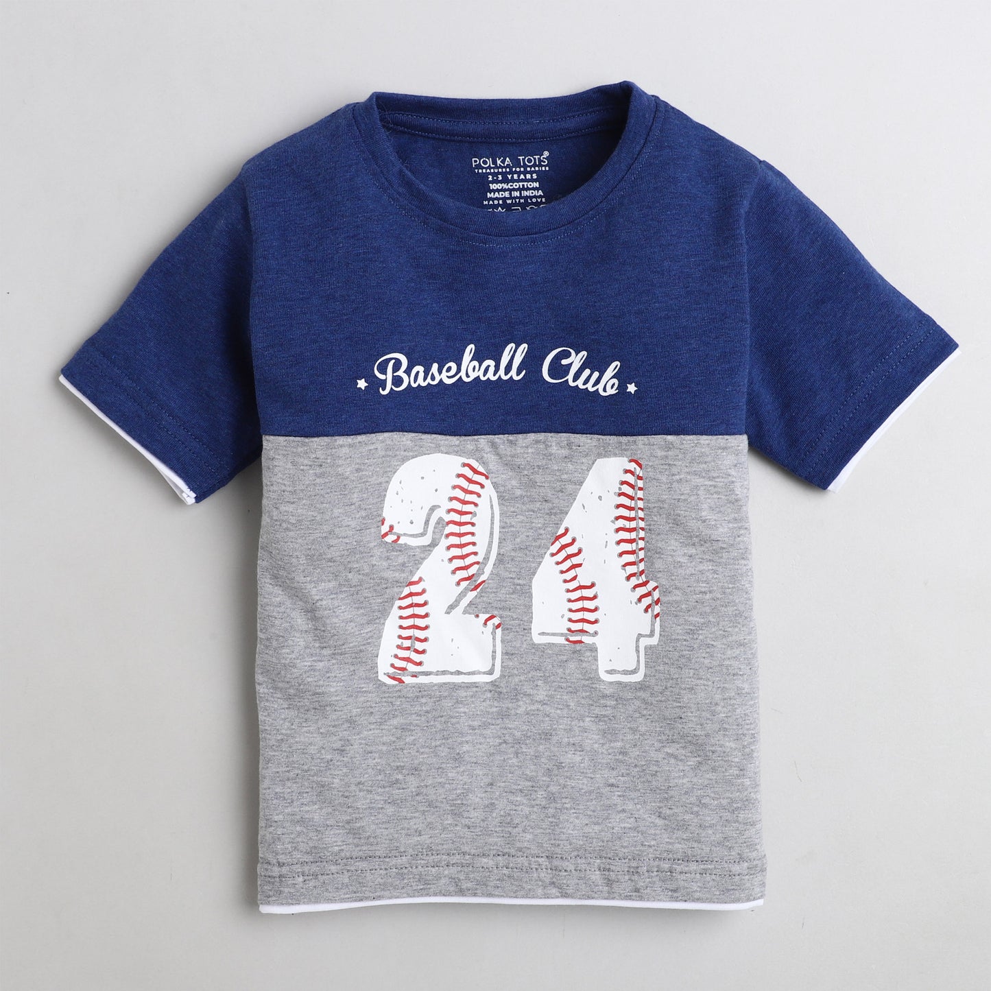 Polka Tots Half Sleeve T-Shirt Baseball Club Print - Navy Blue